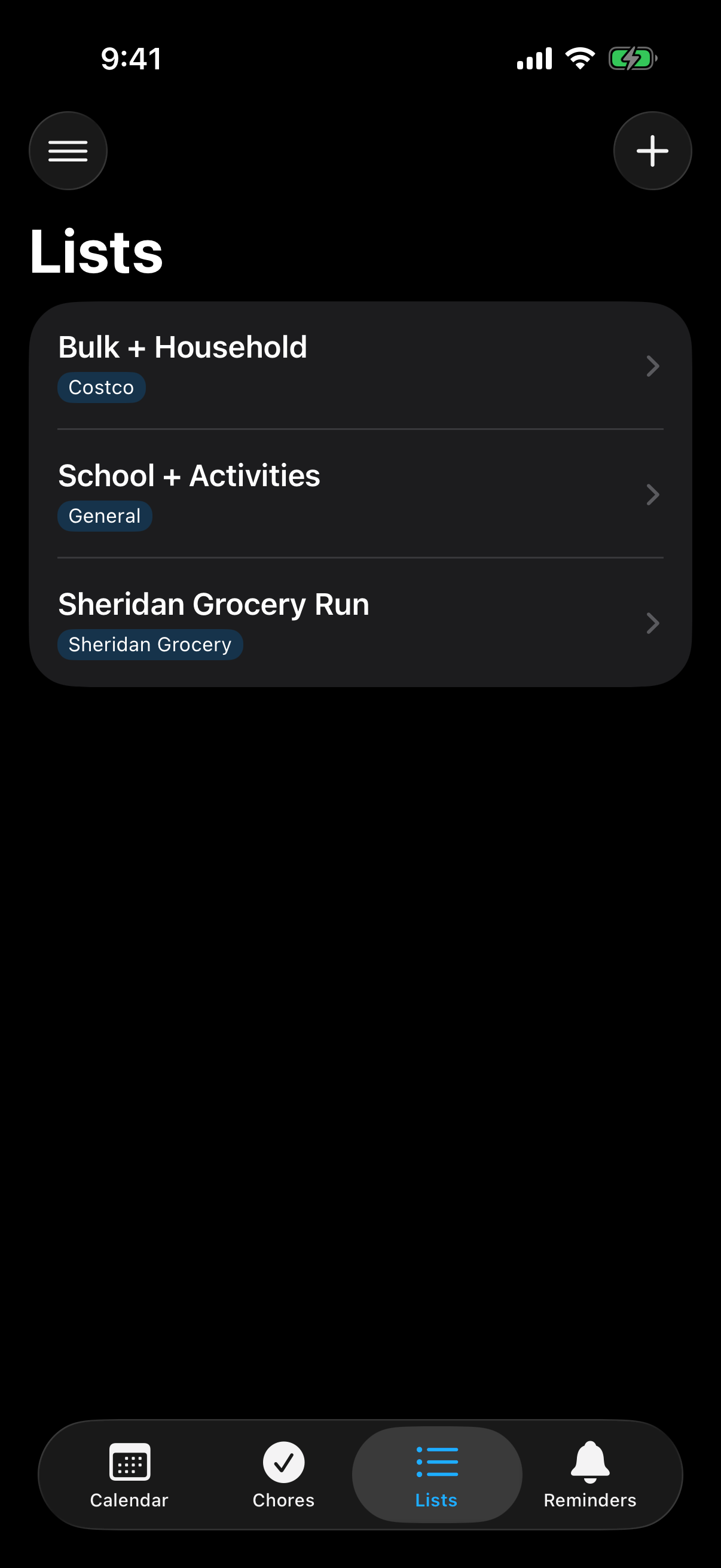 Berg App shared lists screen
